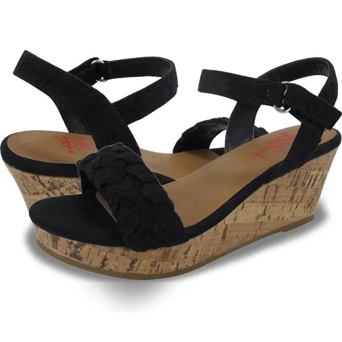 FORTELL Wedge Sandals - BLACK EYELET SALE