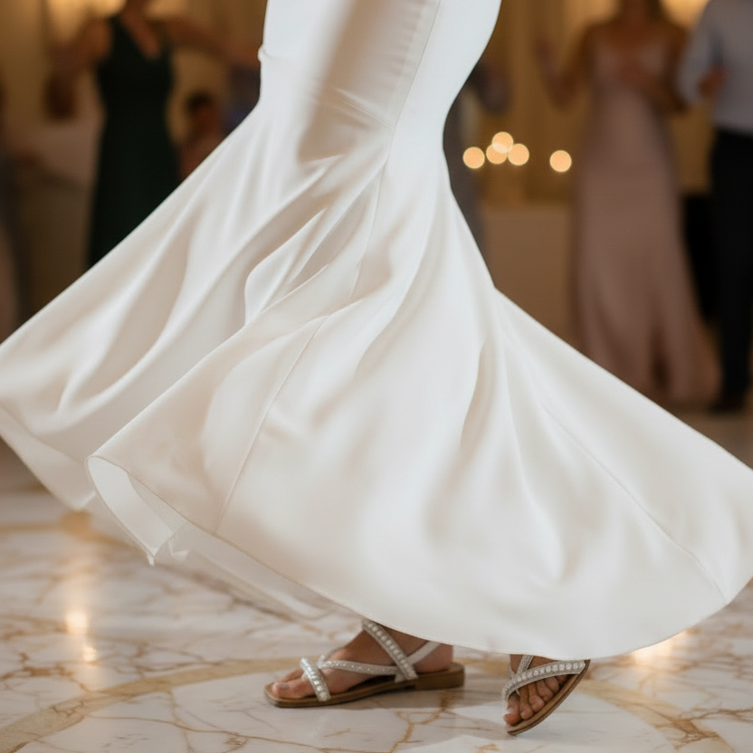 Bride Dancing with Wedding Guests in Background