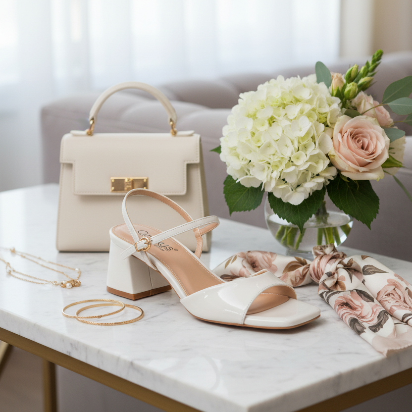 Ivory patent heel lifestyle shot