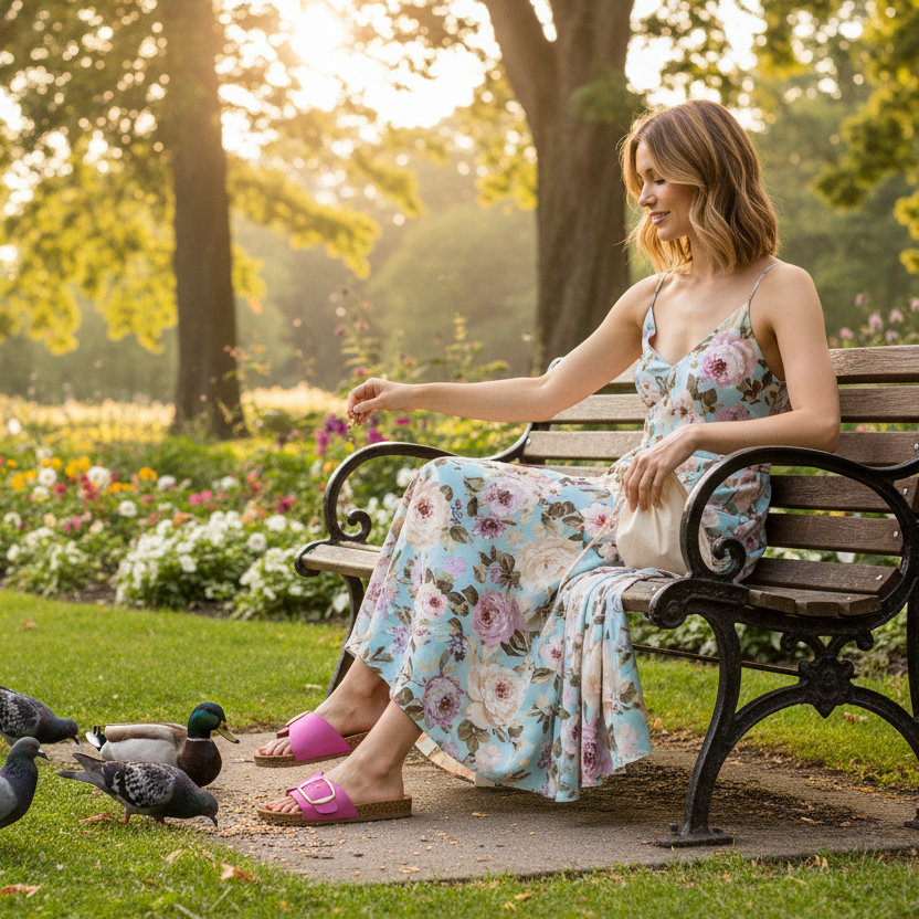 Pink Sandals Park Bench